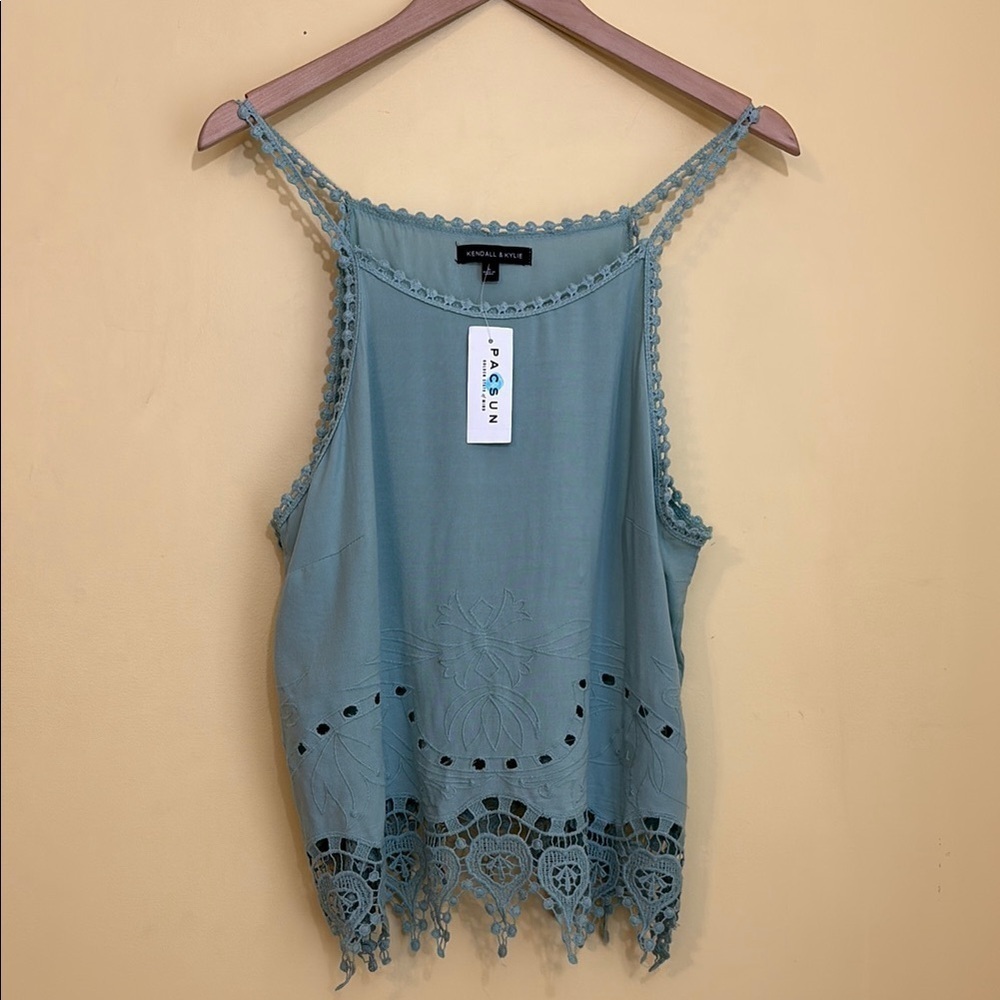 Pac Sun Kendall & Kylie NWT Teal Blue Embroidered Lace Camisole Cami Top L